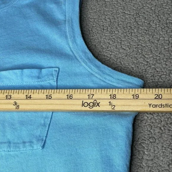 MOTHER Shirt Womens M Blue The Mock 10 Tee Mock Neck Sleeveless Pocket Cotton - Picture 7 of 9